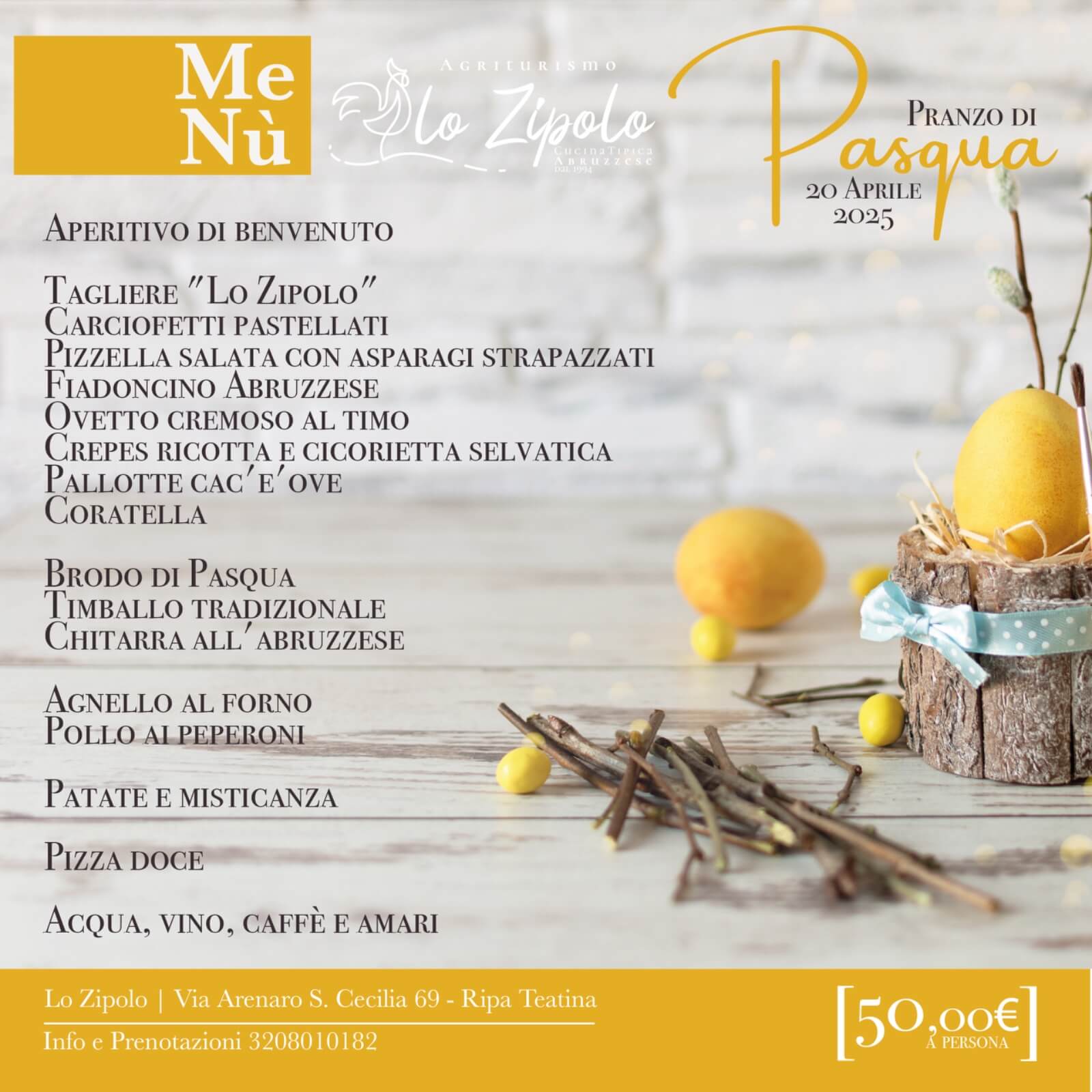 Menu Pranzo Pasqua - Agriturismo Lo Zipolo