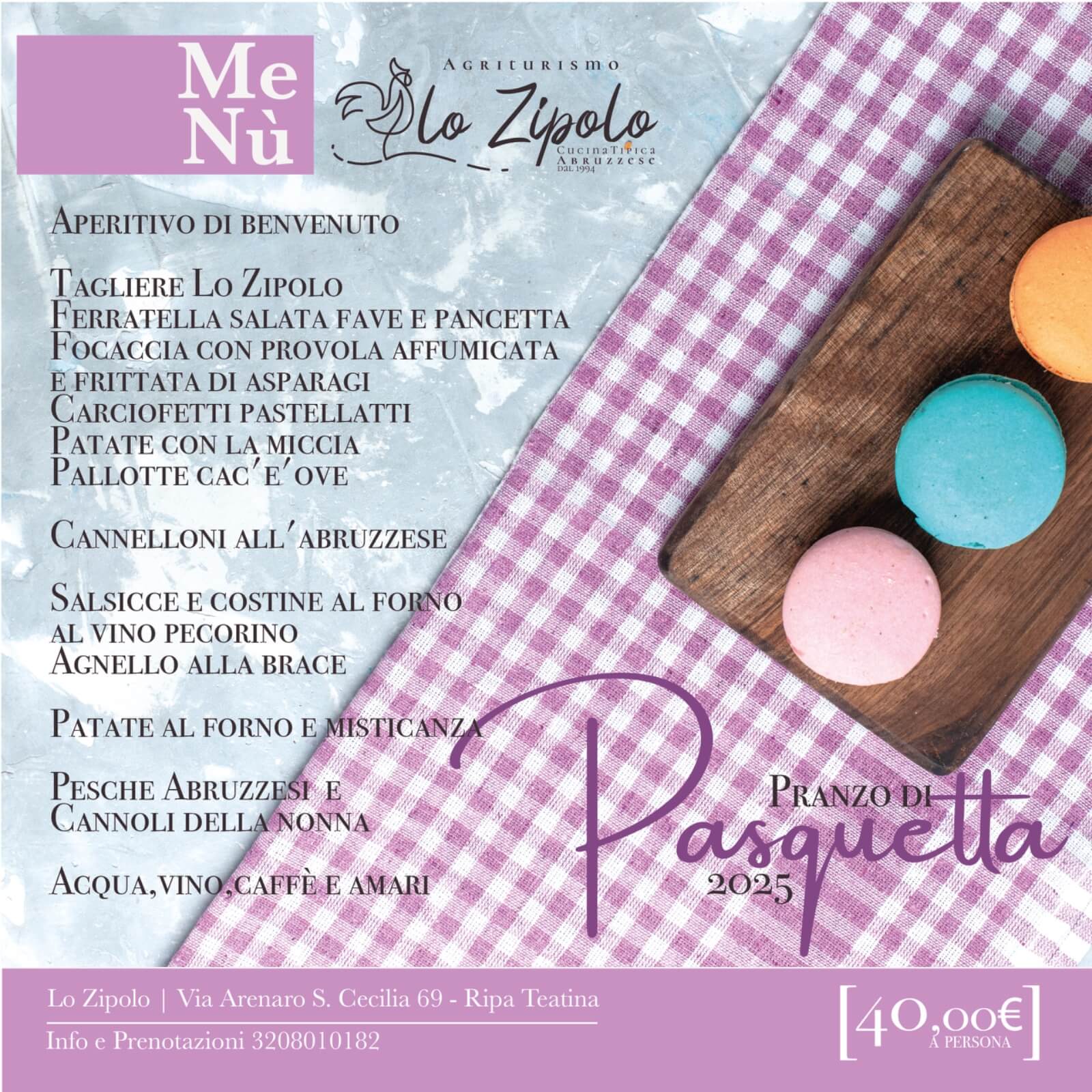 Menu Pranzo Pasquetta - Agriturismo Lo Zipolo