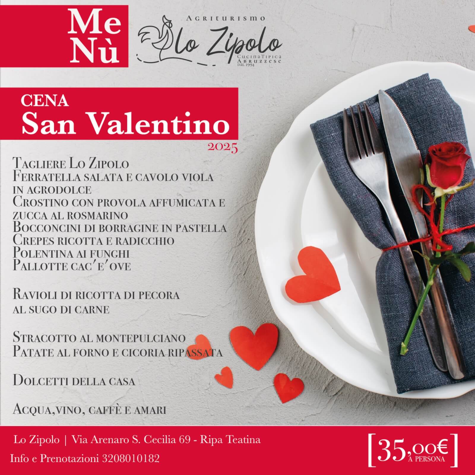 Menu Cena San Valentino 14 Febbraio - Agriturismo Lo Zipolo